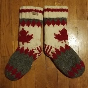 Warm fleece lined cozy socks with maple leaf